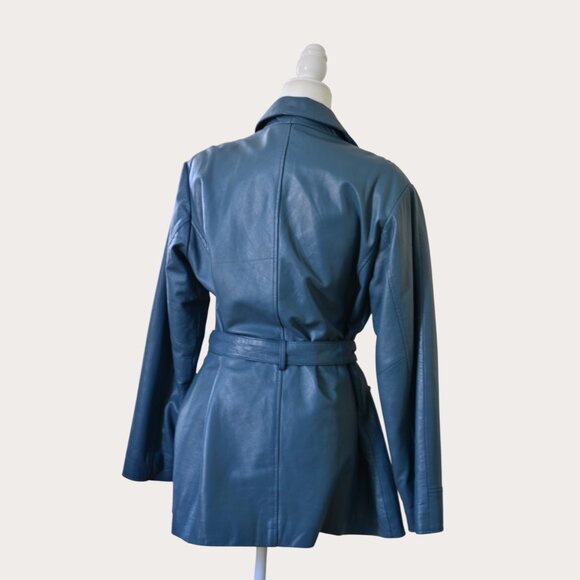 Excelled Teal Belted Leather Coat – Size L | Made in India - Picture 4 of 5